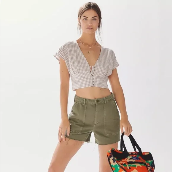 Urban Outfitters Anderson Gingham Button-Front Cropped Top - Picture 4 of 7